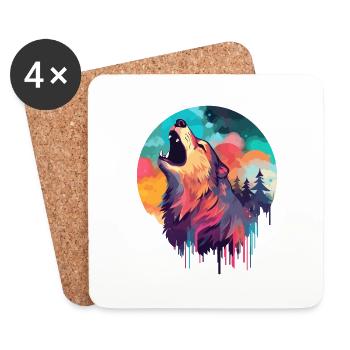 Wild wolf howling at the Moon - Coasters (set of 4) - white - Front