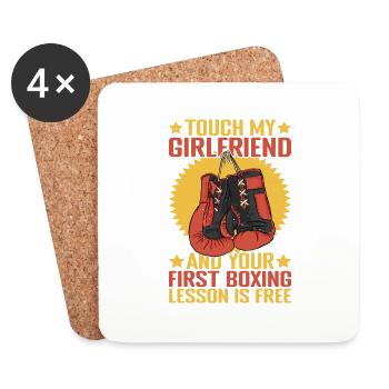 Touchez ma fille et votre première boxe est gratuite - Dessous de verre (lot de 4) - blanc - Devant