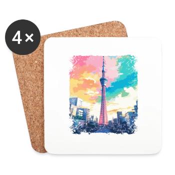 Tokyo Skytree Vaporwave Ästhetische Japanische Sehenswürdigkeit - Untersetzer (4er-Set) - Weiß - Vorne