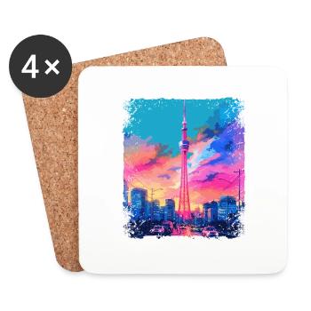 Aesthetic Japanese Skytree Tokyo Vaporwave Sight - Coasters (set of 4) - white - Front