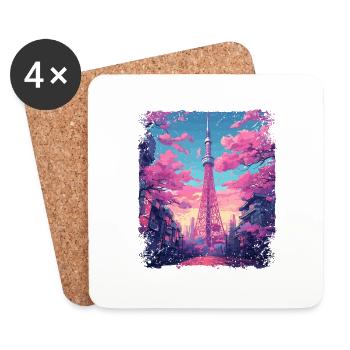 Vaporwave Aesthetic Skytree Tokyo Japanese Sight - Coasters (set of 4) - white - Front