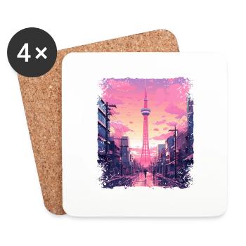 Aesthetic Vaporwave Skytree Tokyo Japanese Sight - Coasters (set of 4) - white - Front