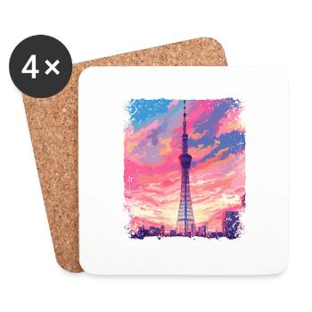 Vaporwave Aesthetic Skytree Tokyo Japanese Sight - Coasters (set of 4) - white - Front