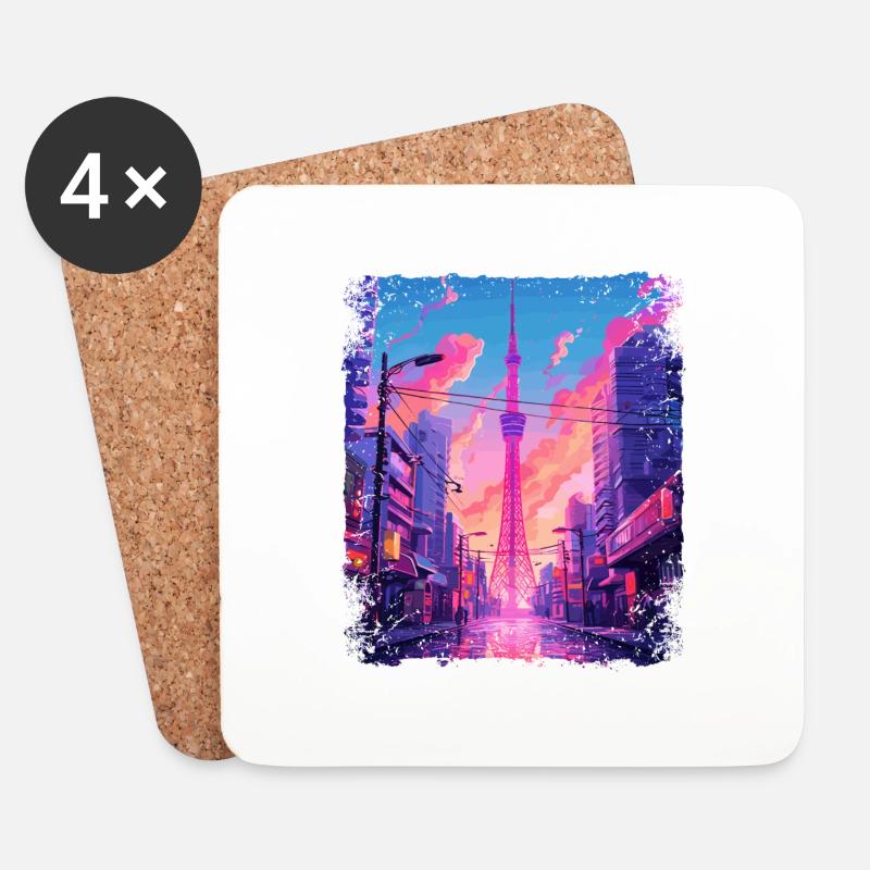 Vaporwave Ästhetischer japanischer Skytree Tokyo Sight - Untersetzer (4er-Set) - Weiß