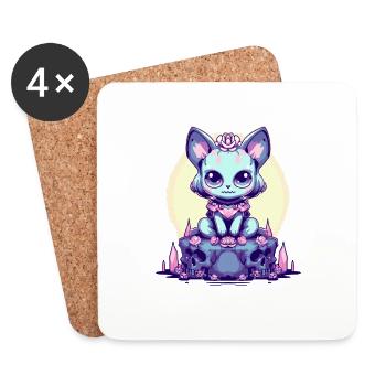 Katze Kawaii Pastell Goth niedlich & gruselig Hexe - Untersetzer (4er-Set) - Weiß - Vorne