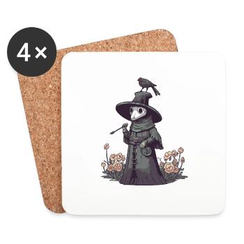 Pastel Goth Creepy Plague Doctor Roses & Pentagram - Coasters (set of 4) - white - Front