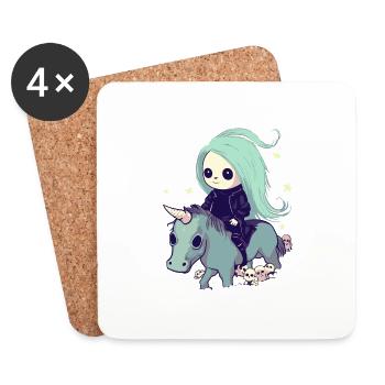 Pastell Goth Kawai Tod Sensenmann Mädchen Einhorn - Untersetzer (4er-Set) - Weiß - Vorne