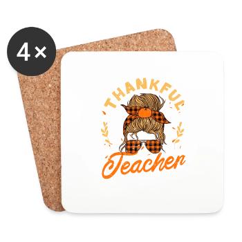 Une famille reconnaissante de Thanksgiving - Dessous de verre (lot de 4) - blanc - Devant