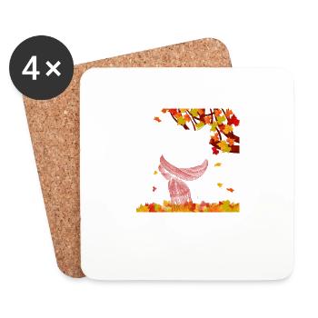 Black Cat It's Fall Y'all Pumpkin Autumn Leaves - Coasters (set of 4) - white - Front