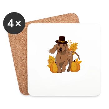 Pilgrim Dachshund Pumpkin Leaves Thanksgiving - Coasters (set of 4) - white - Front