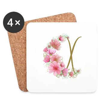 Flower tendril with letter X - Coasters (set of 4) - white - Front