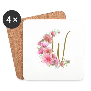 Flower tendril with letter W - Coasters (set of 4) - white - Front