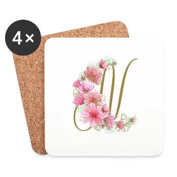 Flower tendril with letter N - Coasters (set of 4) - white - Front