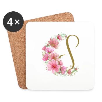Vrille florale avec la lettre S - Dessous de verre (lot de 4) - blanc - Devant