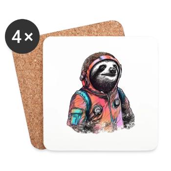 Space Sloth Vintage Drawing - Coasters (set of 4) - white - Front