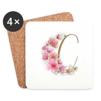 Vrille florale avec lettre C - Dessous de verre (lot de 4) - blanc - Devant
