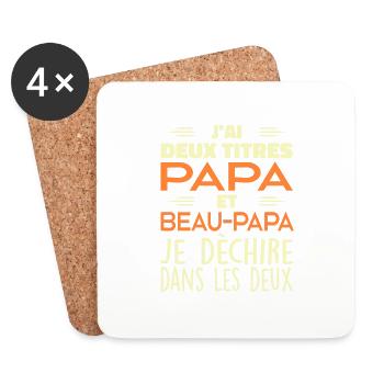 J'ai Deux Titres Papa et Beau Papa - Meilleur Papa - Dessous de verre (lot de 4) - blanc - Devant