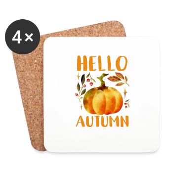 Hallo Herbst Blätter Herbst Floral Kürbis Blumen - Untersetzer (4er-Set) - Weiß - Vorne