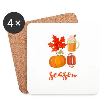 Tis The Season Football Coffee Latte Autumn Leaves - Coasters (set of 4) - white - Front