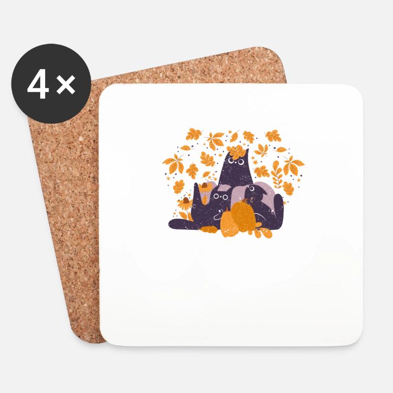Katze Blatt Herbst Hallo Herbstblätter Lustige - Untersetzer (4er-Set) - Weiß