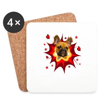 Comic Dog Design - Pow - French Bulldog - Coasters (set of 4) - white - Front