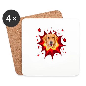 Comic Dog Design - Pow - Golden Retriever - Coasters (set of 4) - white - Front