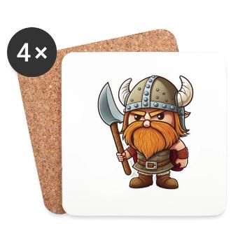 Norse Cuteness: Cute Cartoon Viking - Coasters (set of 4) - white - Front