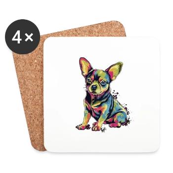 Chihuahua | Abstrakte Malerei | Farbe | Niedlicher - Untersetzer (4er-Set) - Weiß - Vorne