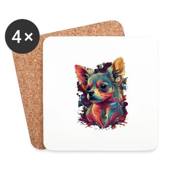 Chihuahua | Abstrakte Malerei | Farbe | Niedlicher - Untersetzer (4er-Set) - Weiß - Vorne