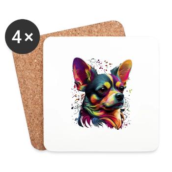 Chihuahua | Abstrakte Malerei | Farbe | Niedlicher - Untersetzer (4er-Set) - Weiß - Vorne