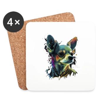 Chihuahua | Abstrakte Malerei | Farbe | Niedlicher - Untersetzer (4er-Set) - Weiß - Vorne