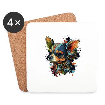 Chihuahua | Abstrakte Malerei | Farbe | Niedlicher - Untersetzer (4er-Set) - Weiß - Vorne
