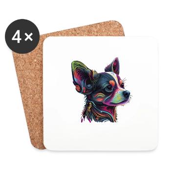 Chihuahua | Abstrakte Malerei | Farbe | Niedlicher - Untersetzer (4er-Set) - Weiß - Vorne