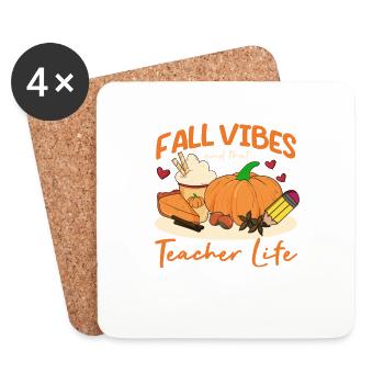 Fall Vibes und dass Lehrer Leben Apfel Bleistift - Untersetzer (4er-Set) - Weiß - Vorne