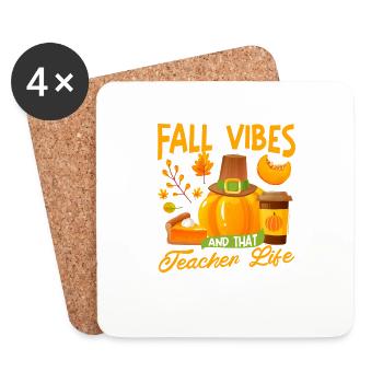 Fall Vibes und dass Lehrer Leben Apfel Bleistift - Untersetzer (4er-Set) - Weiß - Vorne