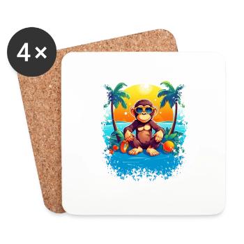 Tropical Monkey Paradise: Lustiger und modischer Beac - Untersetzer (4er-Set) - Weiß - Vorne