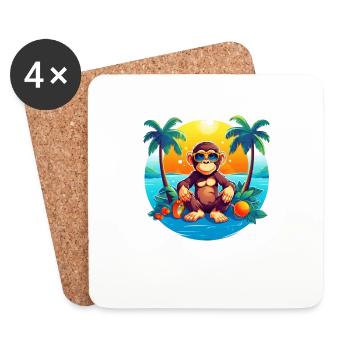 Beachside Monkey Adventure: un été frais et confortable - Dessous de verre (lot de 4) - blanc - Devant