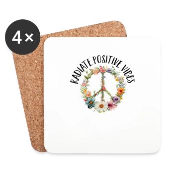 Hippie Peace Zeichen Frieden Blumen Blumenkind - Untersetzer (4er-Set) - Weiß - Vorne