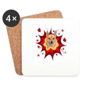 Comic Hund Design - Pow - Finnischer Spitz - Untersetzer (4er-Set) - Weiß - Vorne