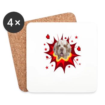 Comic Hund Design - Pow - Clumber Spaniel - Untersetzer (4er-Set) - Weiß - Vorne