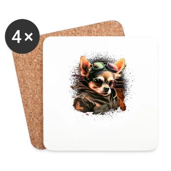 Chihuahua | Motard | Moto | Chien | Papa | Grand-père - Dessous de verre (lot de 4) - blanc - Devant