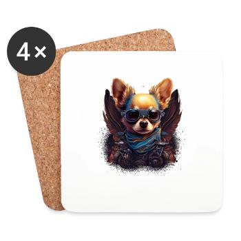 Chihuahua | Biker | Motorrad | Hund | Papa | Opa - Untersetzer (4er-Set) - Weiß - Vorne