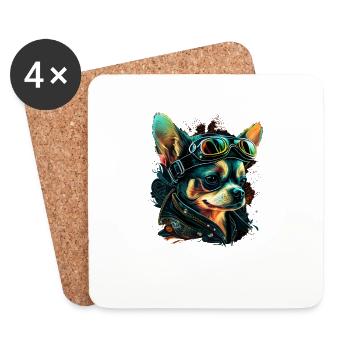 Chihuahua | Biker | Motorrad | Hund | Papa | Opa - Untersetzer (4er-Set) - Weiß - Vorne