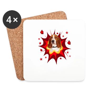 Comic Dog Design - Pow - Basset Hound - Coasters (set of 4) - white - Front
