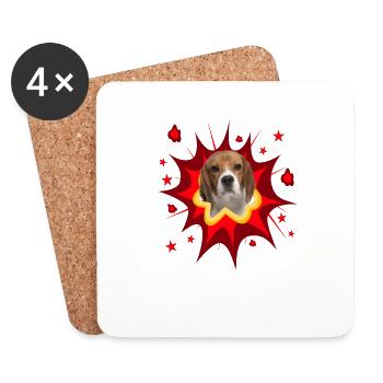 Comic Dog Design - Pow - Beagle - Coasters (set of 4) - white - Front
