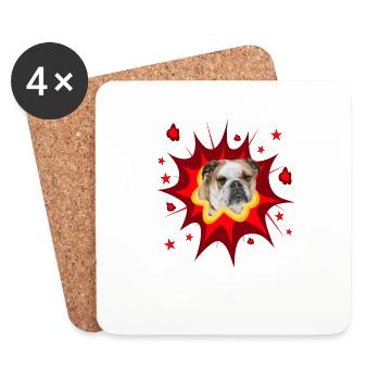 Conception de chien comique - Pow - Bulldog - Dessous de verre (lot de 4) - blanc - Devant