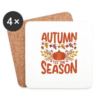 Fall Tis' The Season Pumpkin Thanksgiving - Coasters (set of 4) - white - Front