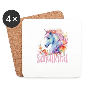 Einhorn Blumen Schulkind Einschulung 2023 - Untersetzer (4er-Set) - Weiß - Vorne