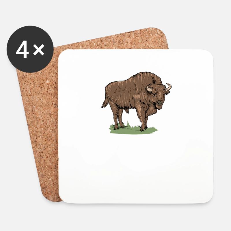 Wisent I Bison Wildrind Motiv mit Büffel und Kalb - Untersetzer (4er-Set) - Weiß