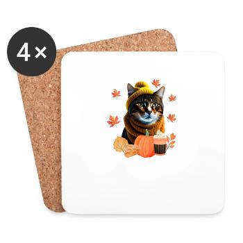 Cute Cat Pumpkin Spice Funny Autumn Love - Coasters (set of 4) - white - Front